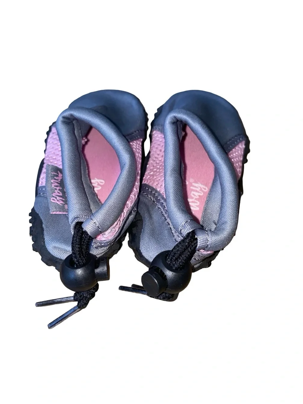 Beach Way Toddler Water Shoes Grey & Pink Mesh Slip-On Swim Booties Size 24M